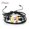 Japanese Anime Hunter X Hunter Display Black Leather Bracelet Handmade Cartoon Printed Glass Dome Buckle Multilayer - Hunter X Hunter Shop