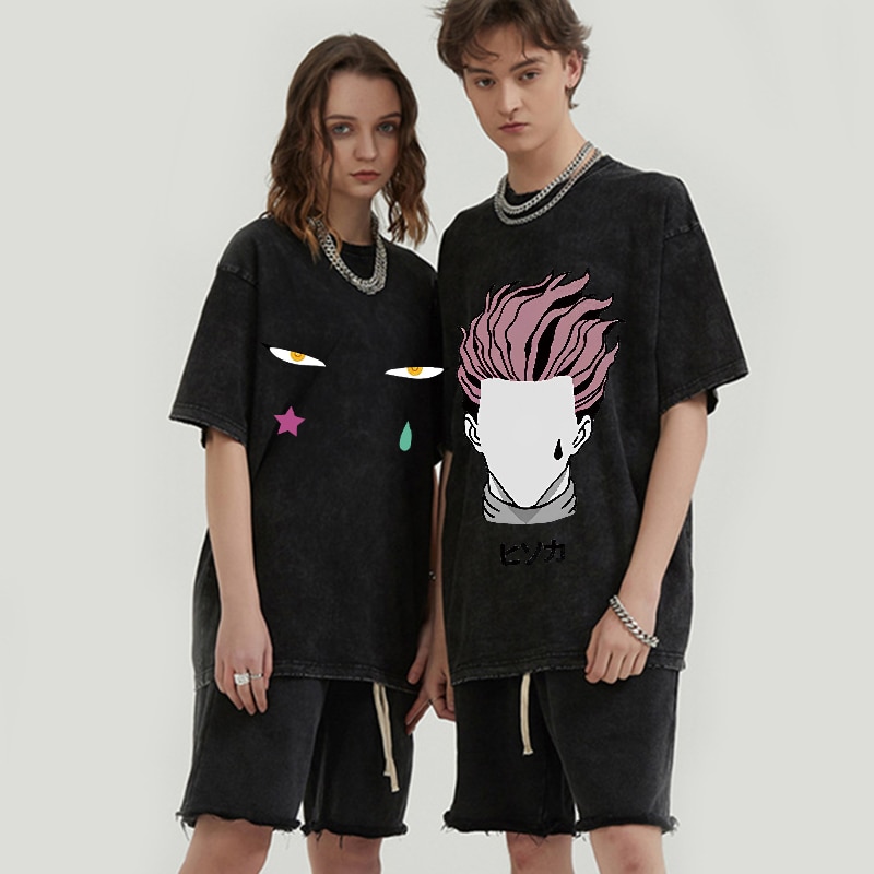 Anime Hunter X Hunter Hisoka Graphic Tees for Men Women Oversize Washed Cotton T Shirt Tops 3 - Hunter X Hunter Shop