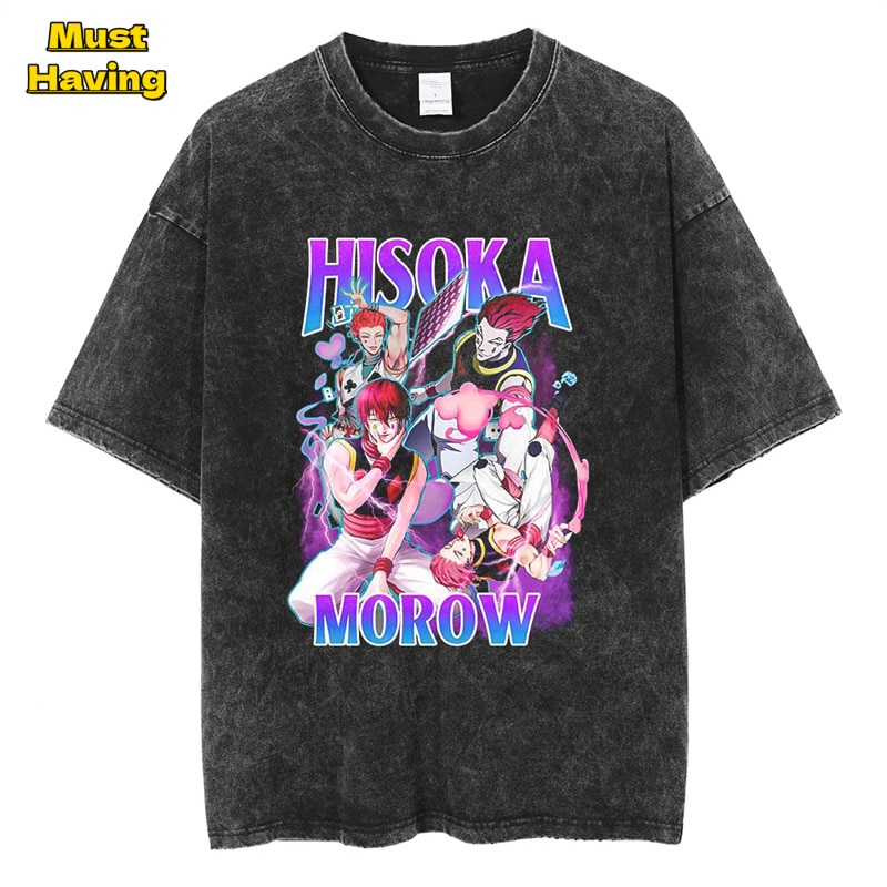 Anime Hunter X Hunter Hisoka Graphic Tees for Men Women Oversize Washed Cotton T Shirt Tops - Hunter X Hunter Shop