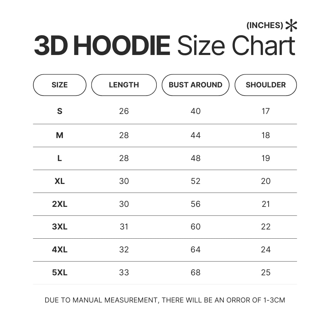 3D Hoodie Size Chart - Hunter X Hunter Shop