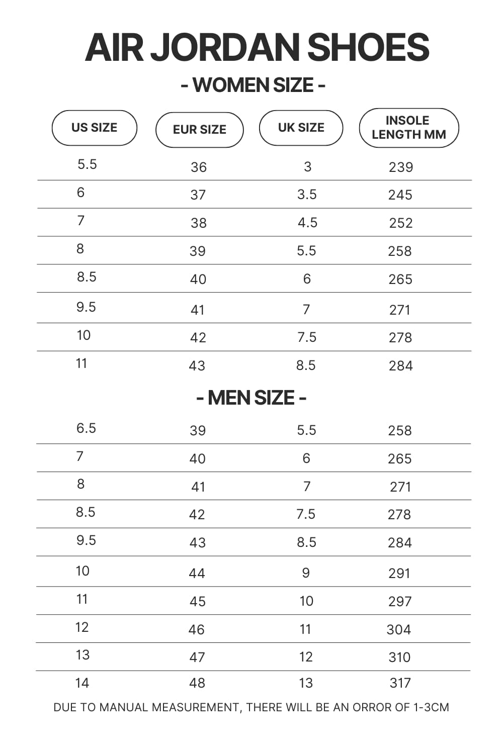 Air Jordan Shoes Size Chart - Hunter X Hunter Shop