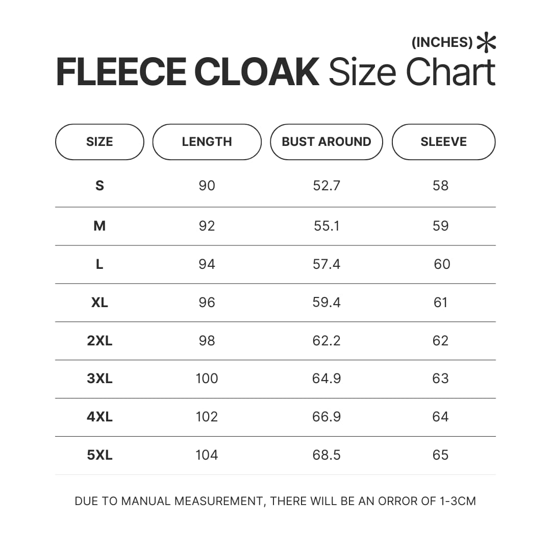 Fleece Cloak Size Chart - Hunter X Hunter Shop