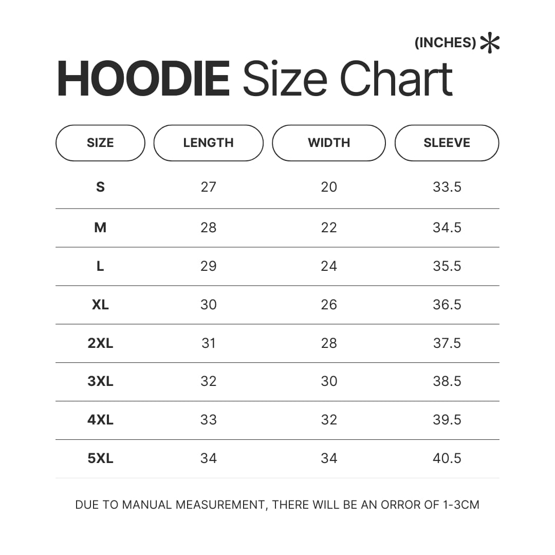 Hoodie Size Chart - Hunter X Hunter Shop