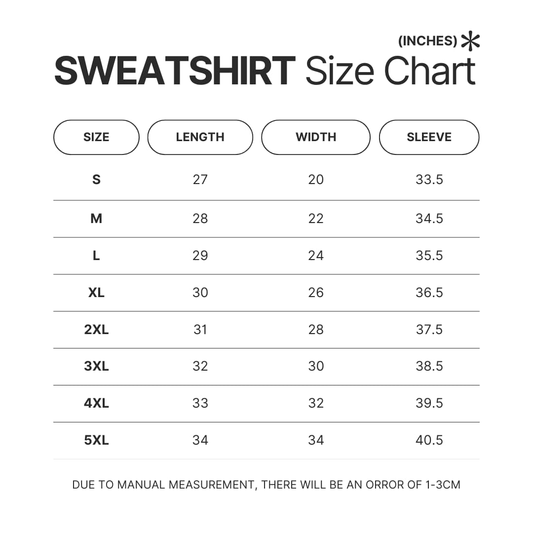 Sweatshirt Size Chart - Hunter X Hunter Shop