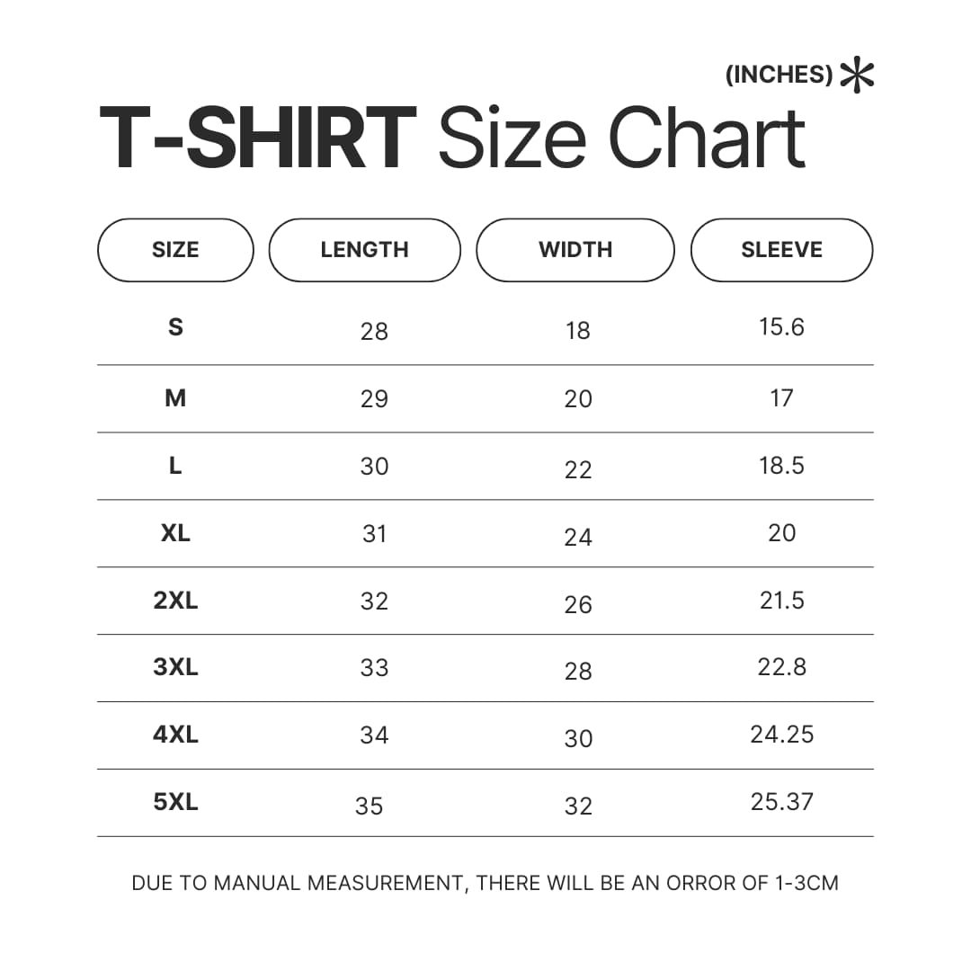 T shirt Size Chart - Hunter X Hunter Shop