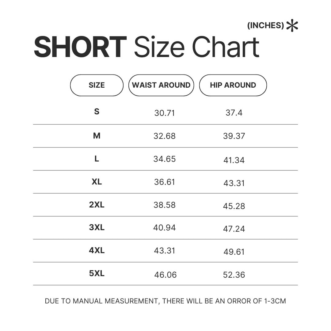 Short Size Chart - Hunter X Hunter Shop